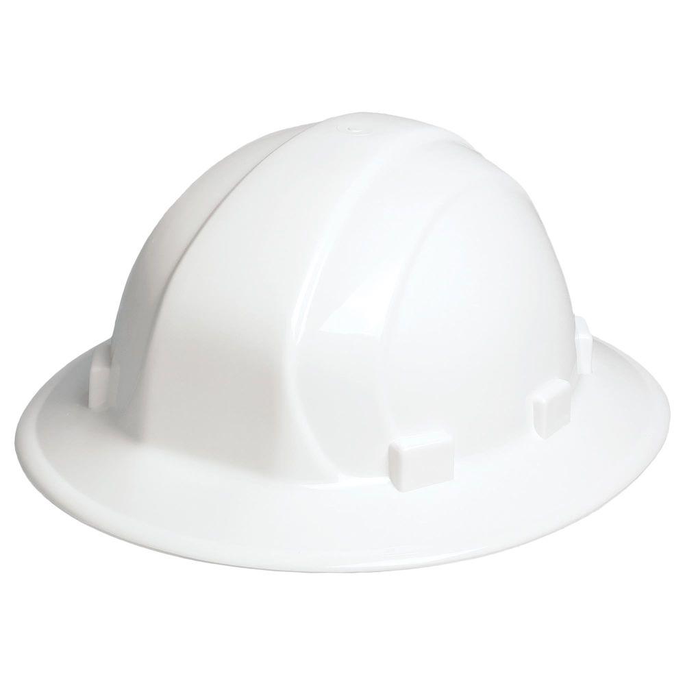 Hard Hat, ERB Omega II, Full Brim, Ratchet Suspension, White, 19911
